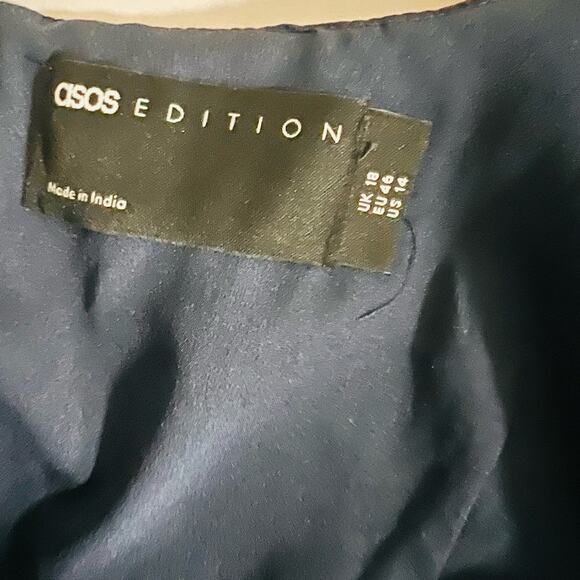 ASOS Floral Embroidered Tulle Puff Sleeve Babydoll Dress Size 14 Navy Multi - Picture 4 of 8